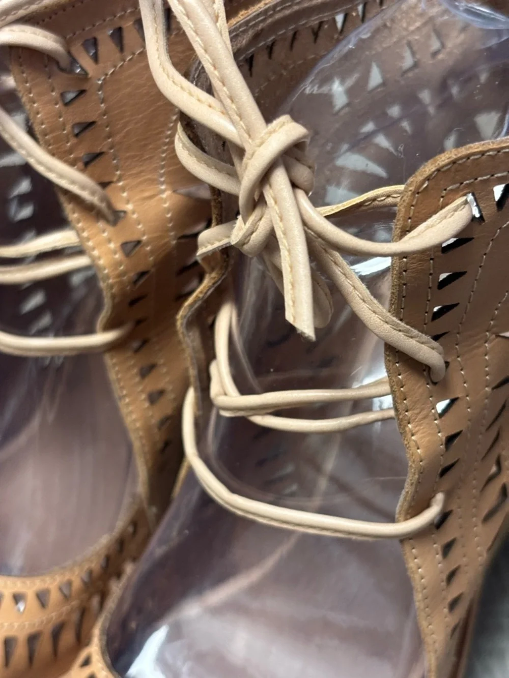 Jeffrey Campbell Rodillo Lace-Up Cutout Wedge Sandals in Nude